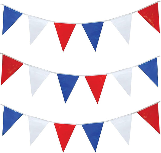 10m Bunting with 20 Flags - Red/White/Blue Triangles