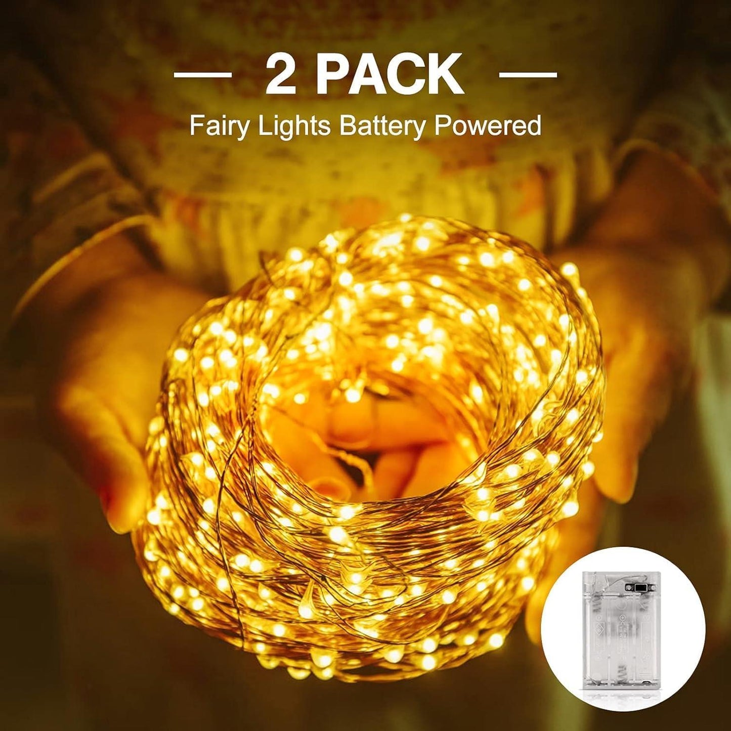 2 Packs of 20 Warm White LED Battery Lights (Gold Wire)