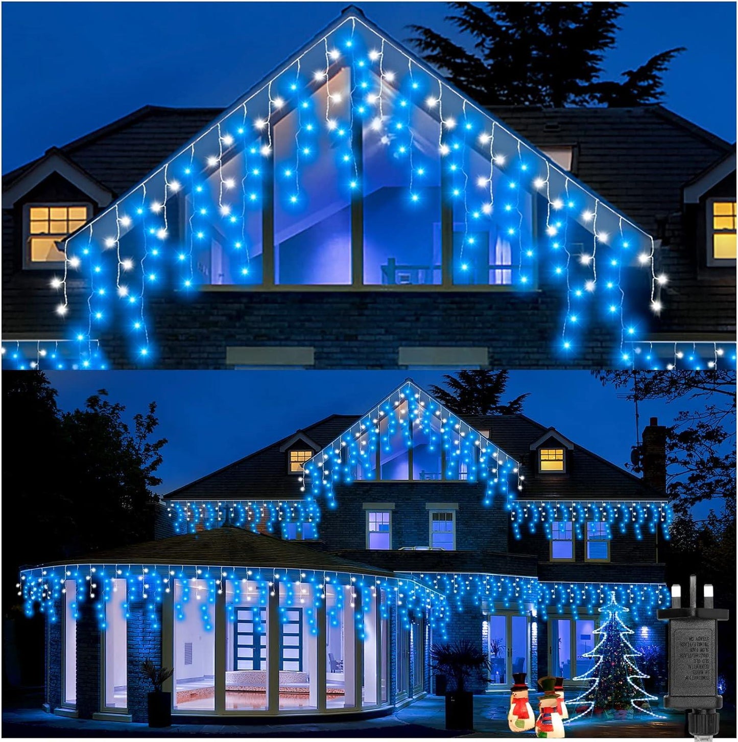 240 White & Blue LED Connectable MF Icicle String Lights 5m