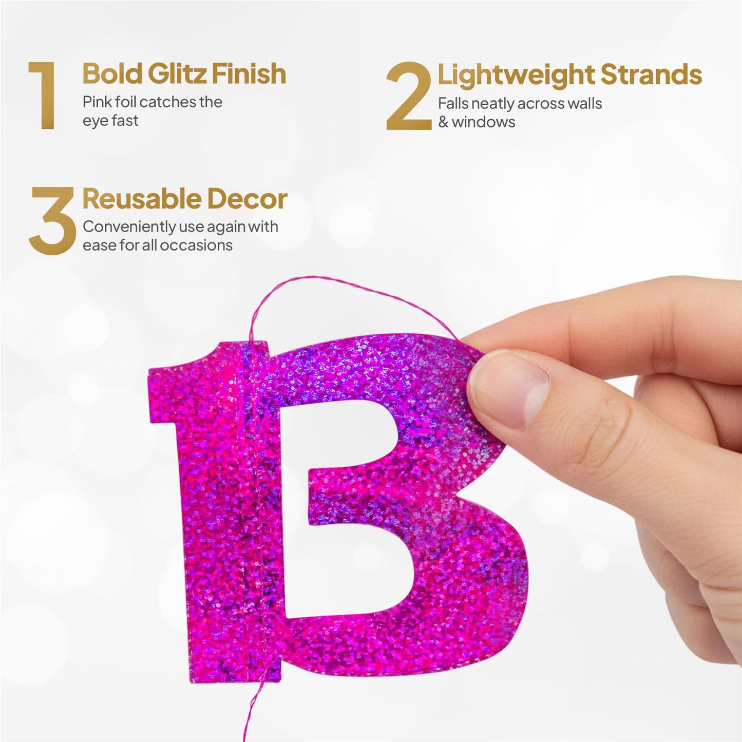 Shatchi 13th Glitz Pink Foil Hanging String Party Decorations Pack of 6