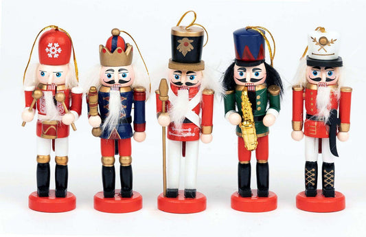 13cm Wooden Nutcrackers Figures Christmas Ornament Set, 5pcs