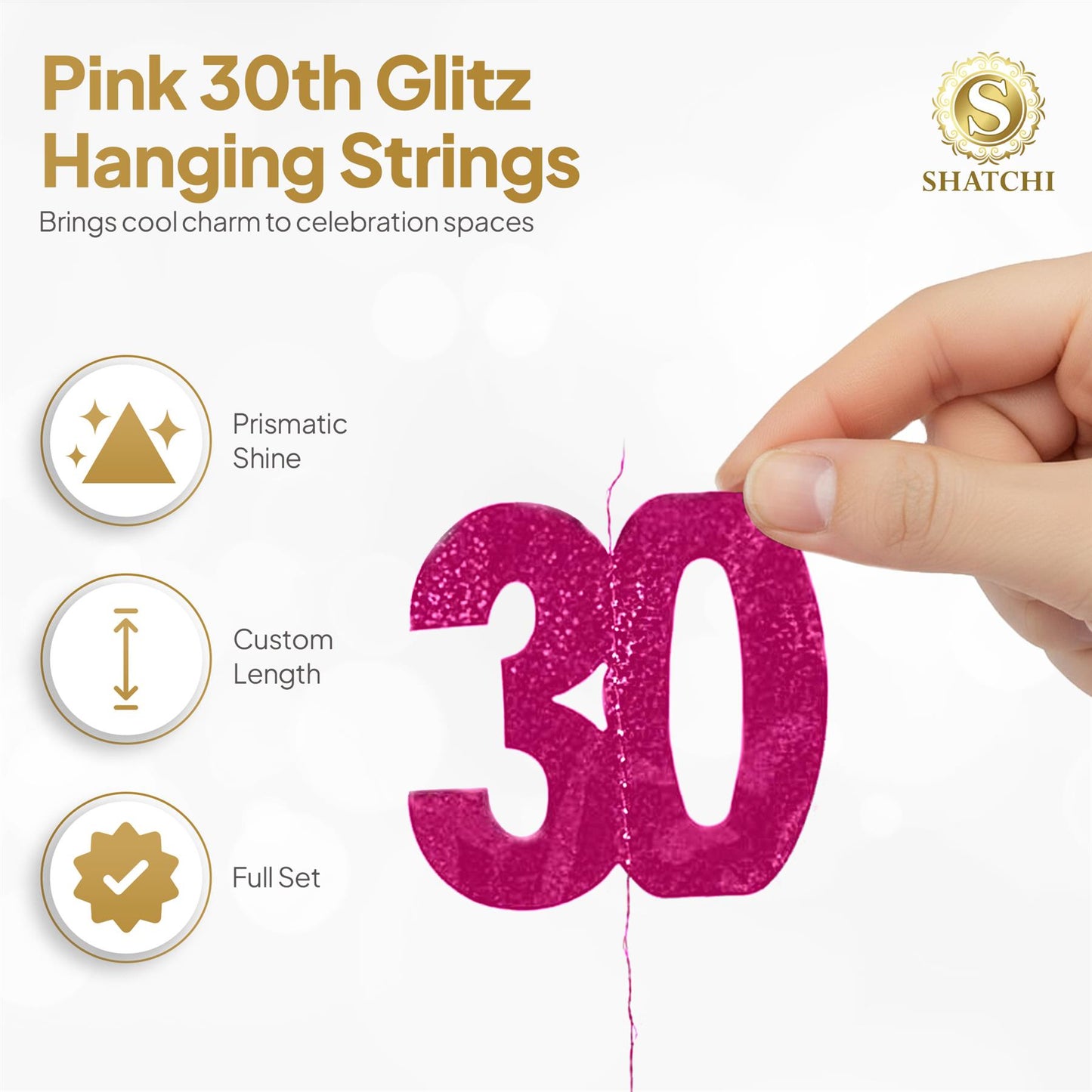 Shatchi 30th Glitz Pink Foil Hanging String Party Decorations Pack of 6