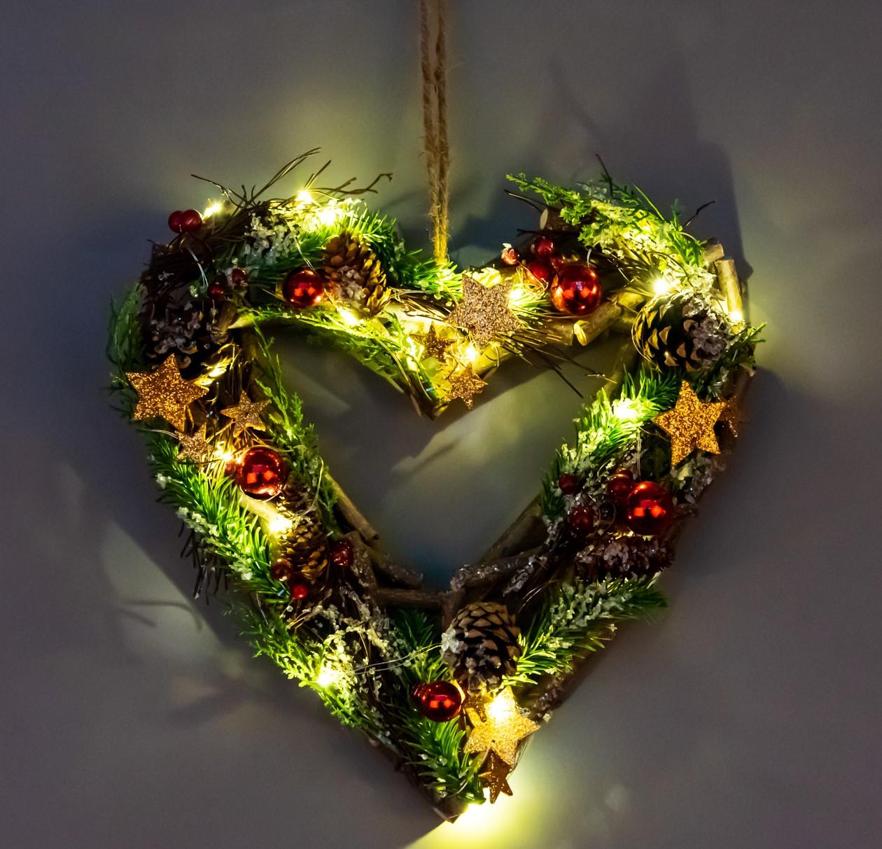 30cm LED Twig Hanging Heart, Red/Brown