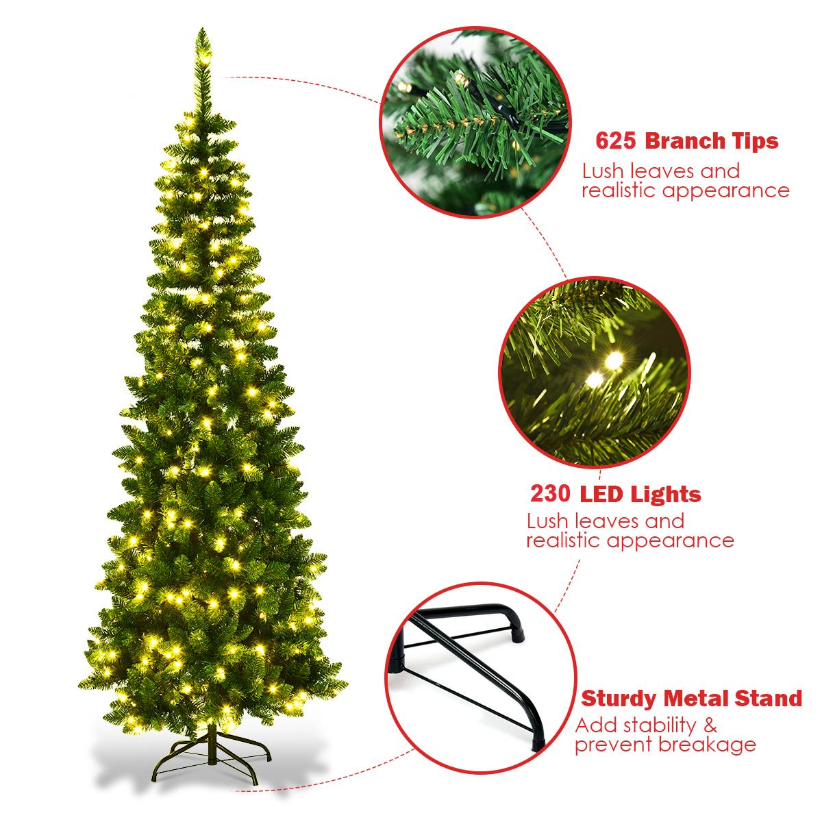 7ft Pre-Lit Green Pencil Christmas Tree, White LEDs