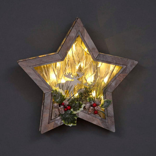 LED Wooden Reindeer Scene, Star Shape