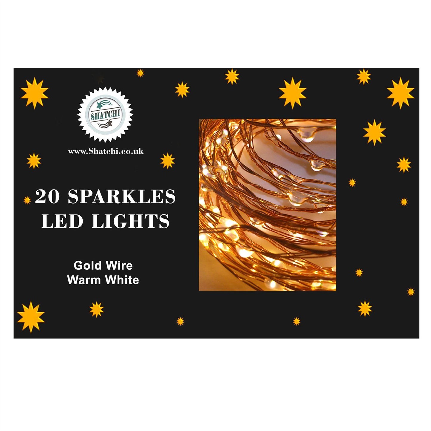 40 Sparkles Warm White LED Battery Lights - Gold Wire