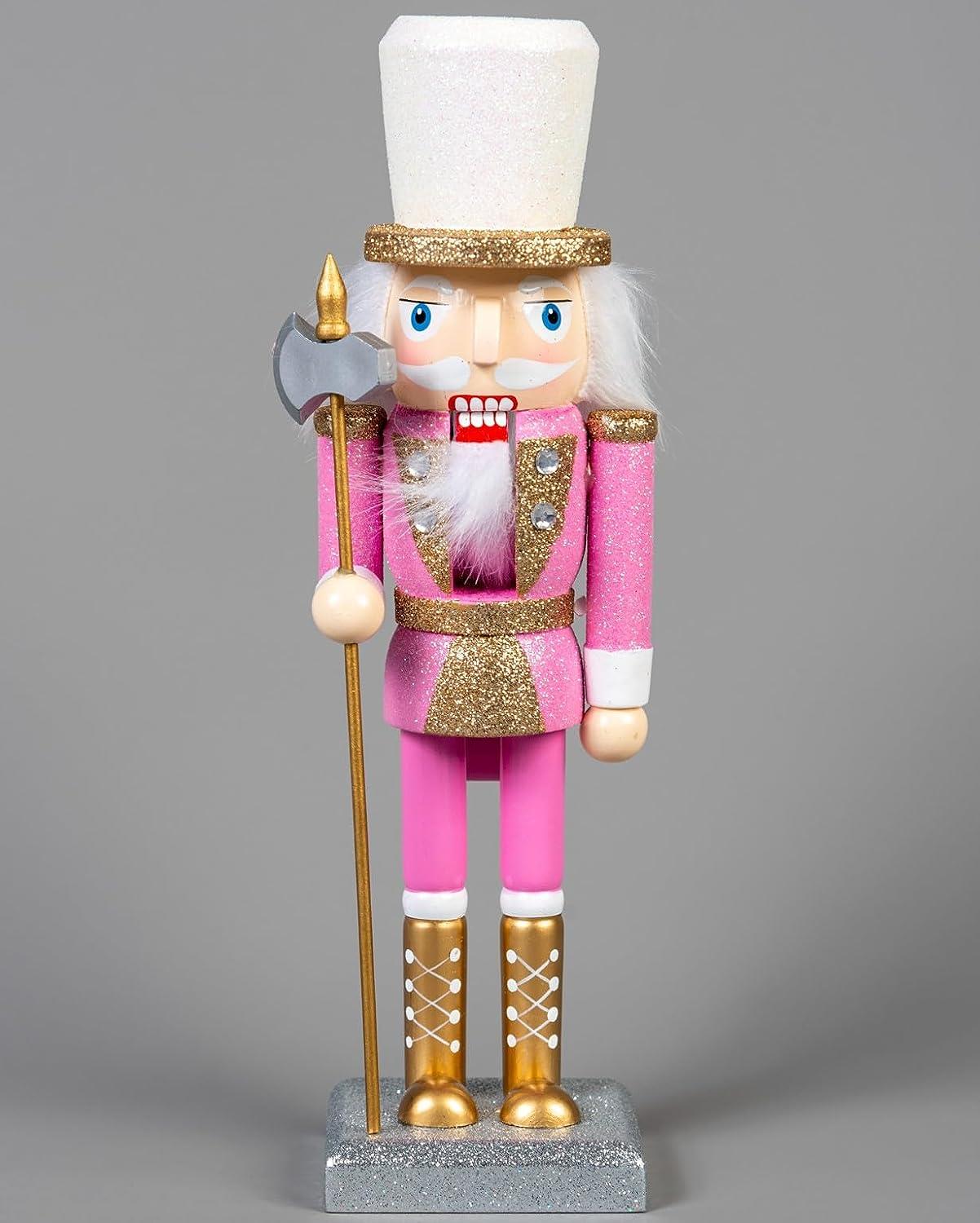 25cm Pink Wooden Nutcrackers, 4pcs Set