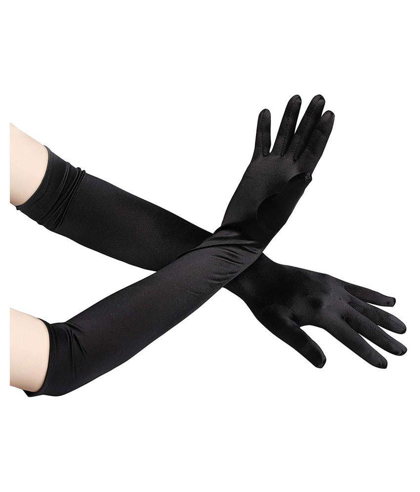 Women's Black Elbow Length Gloves (55cm)