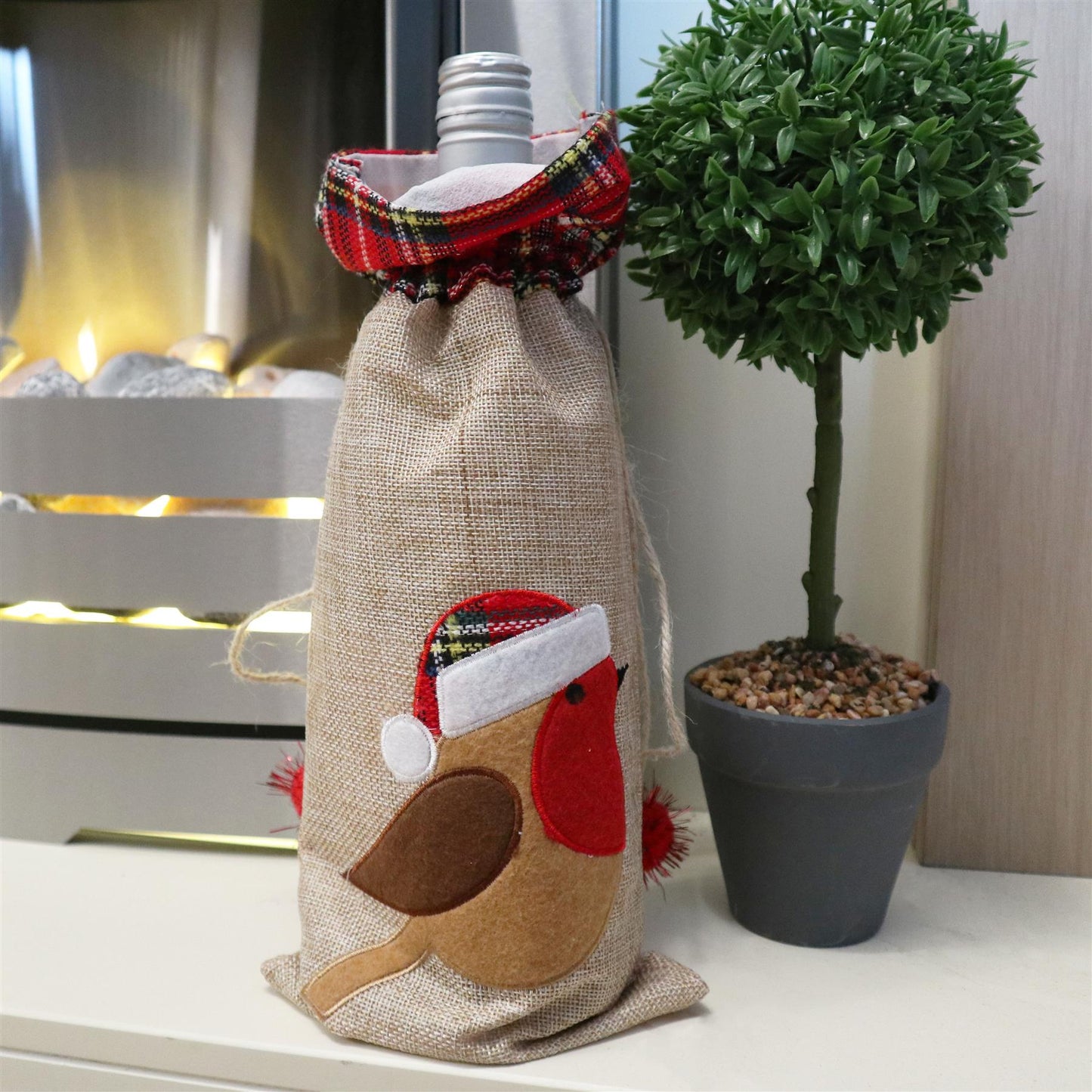 Christmas Wine Bottle Cover featuring Robin - 15x35cm