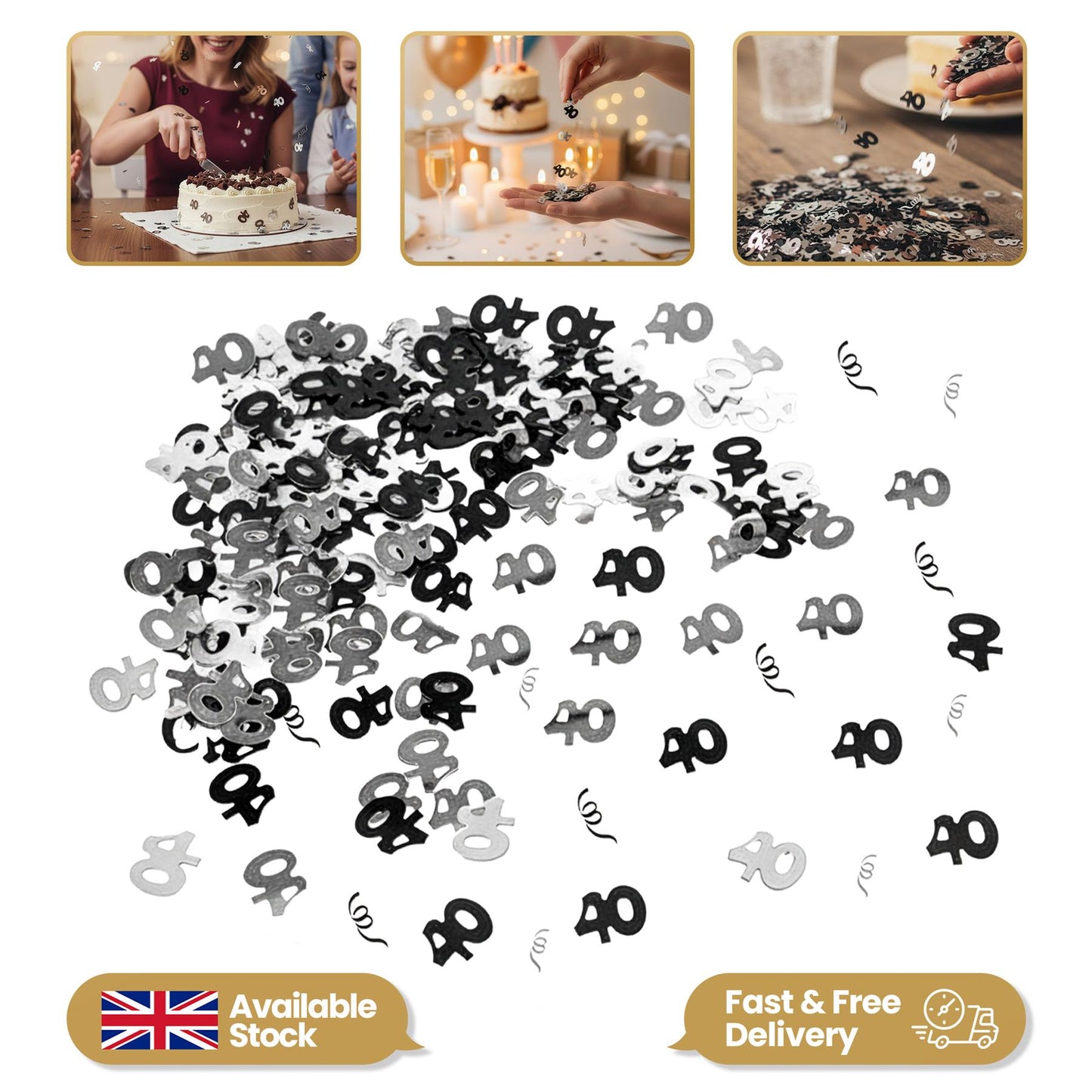40th Confetti Black & Silver 14G 1PK