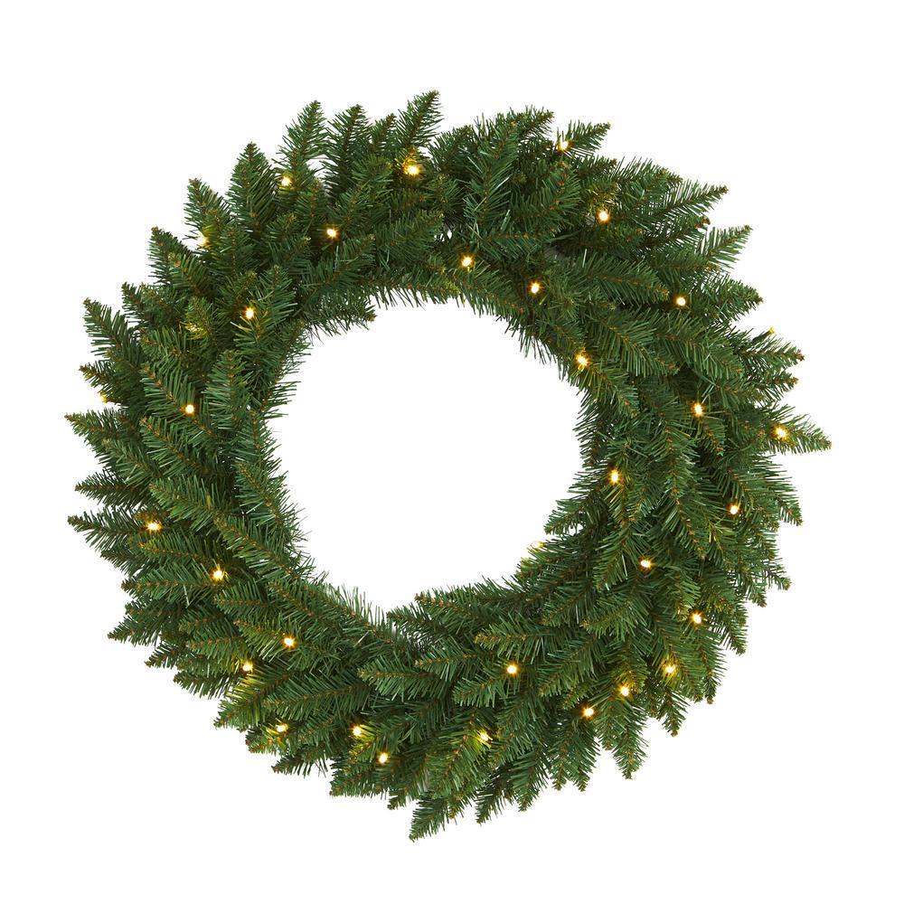 Pre-Lit Imperial Pine Green Wreath with Warm White LEDs, 55cm