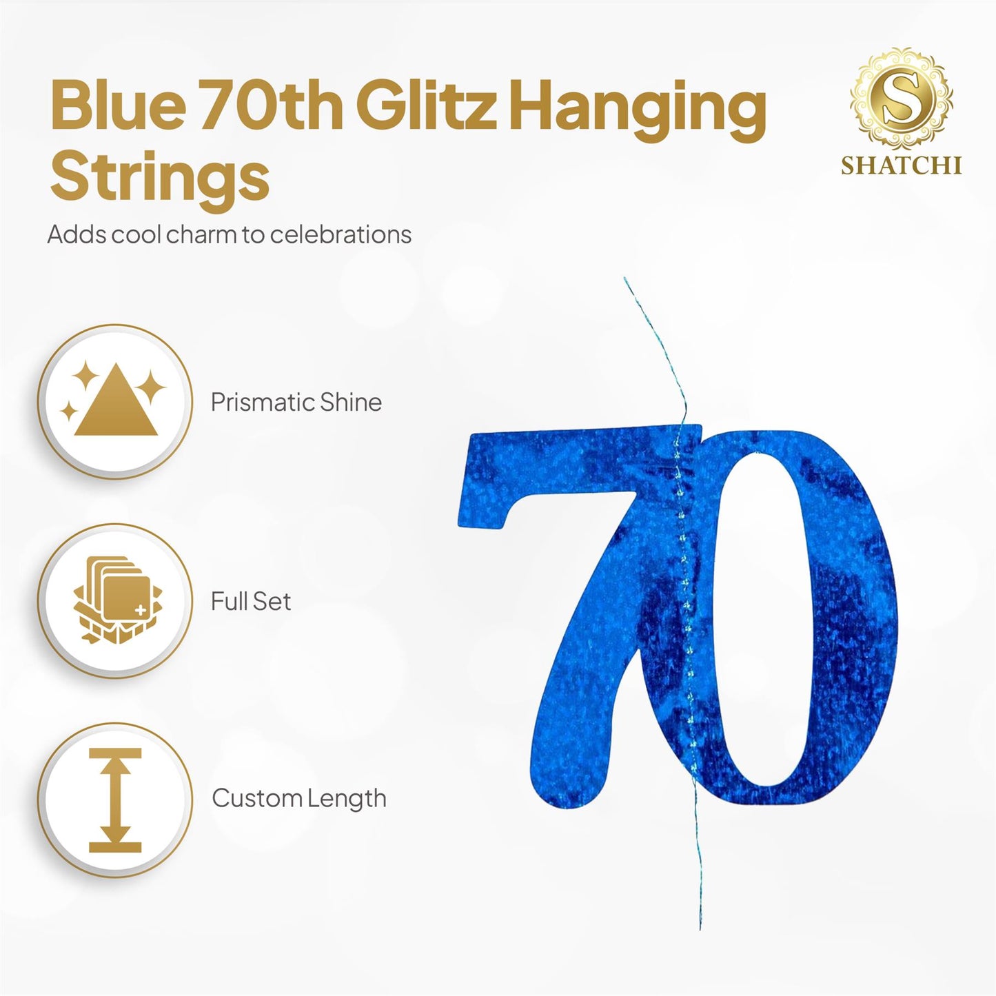 Shatchi 70th Glitz Blue Foil Hanging String Party Decorations Pack of 6
