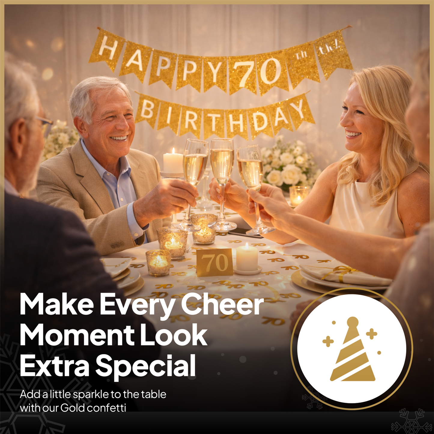 70th Birthday Confetti Gold 14G 2PK