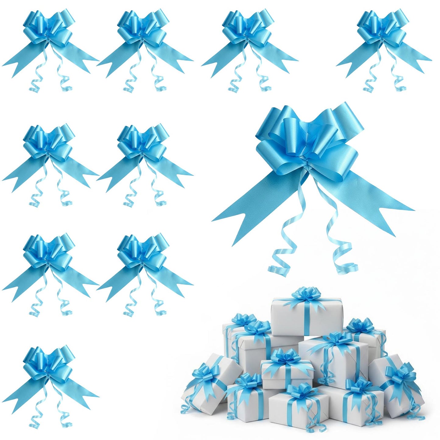 Shatchi 60pcs Pale Blue 30mm/3cm Pull Bows Gift Wrap & Hampers