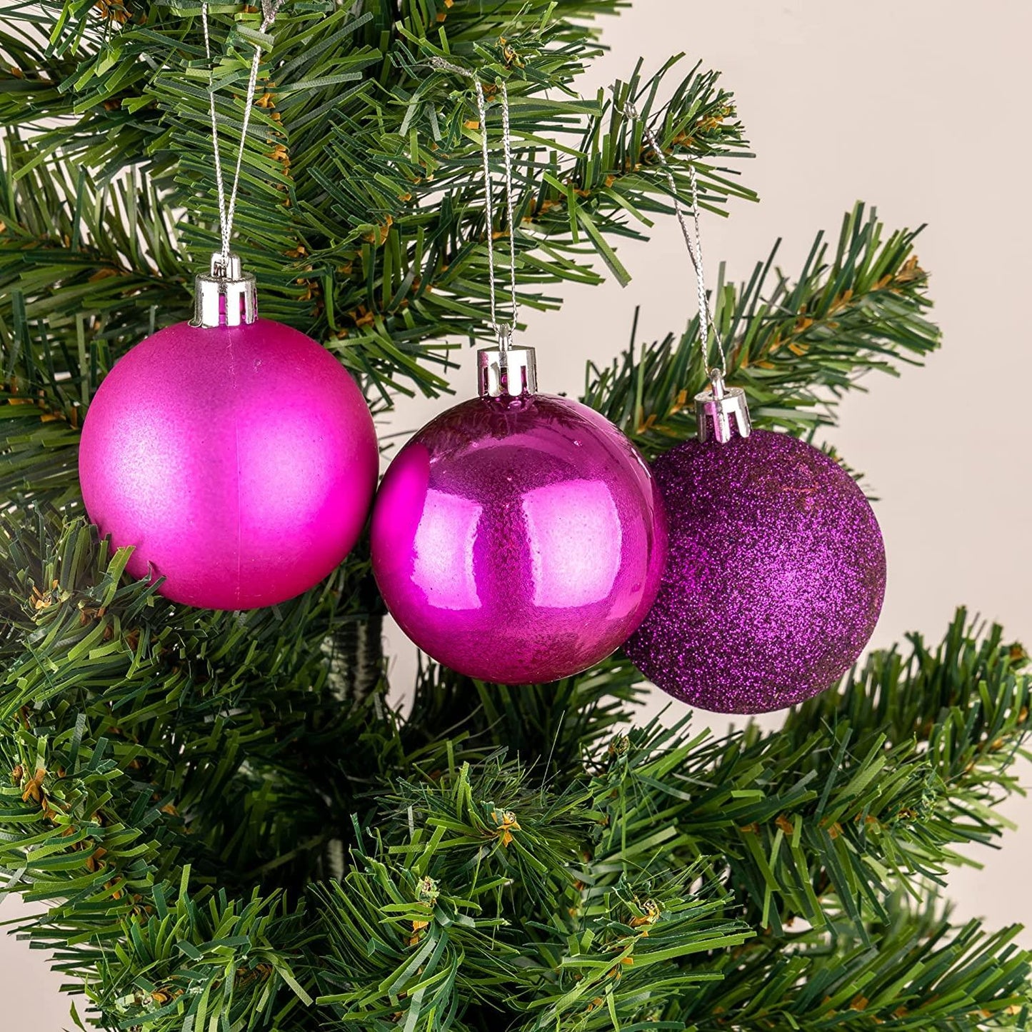 6 Purple Baubles 6cm PVC Set