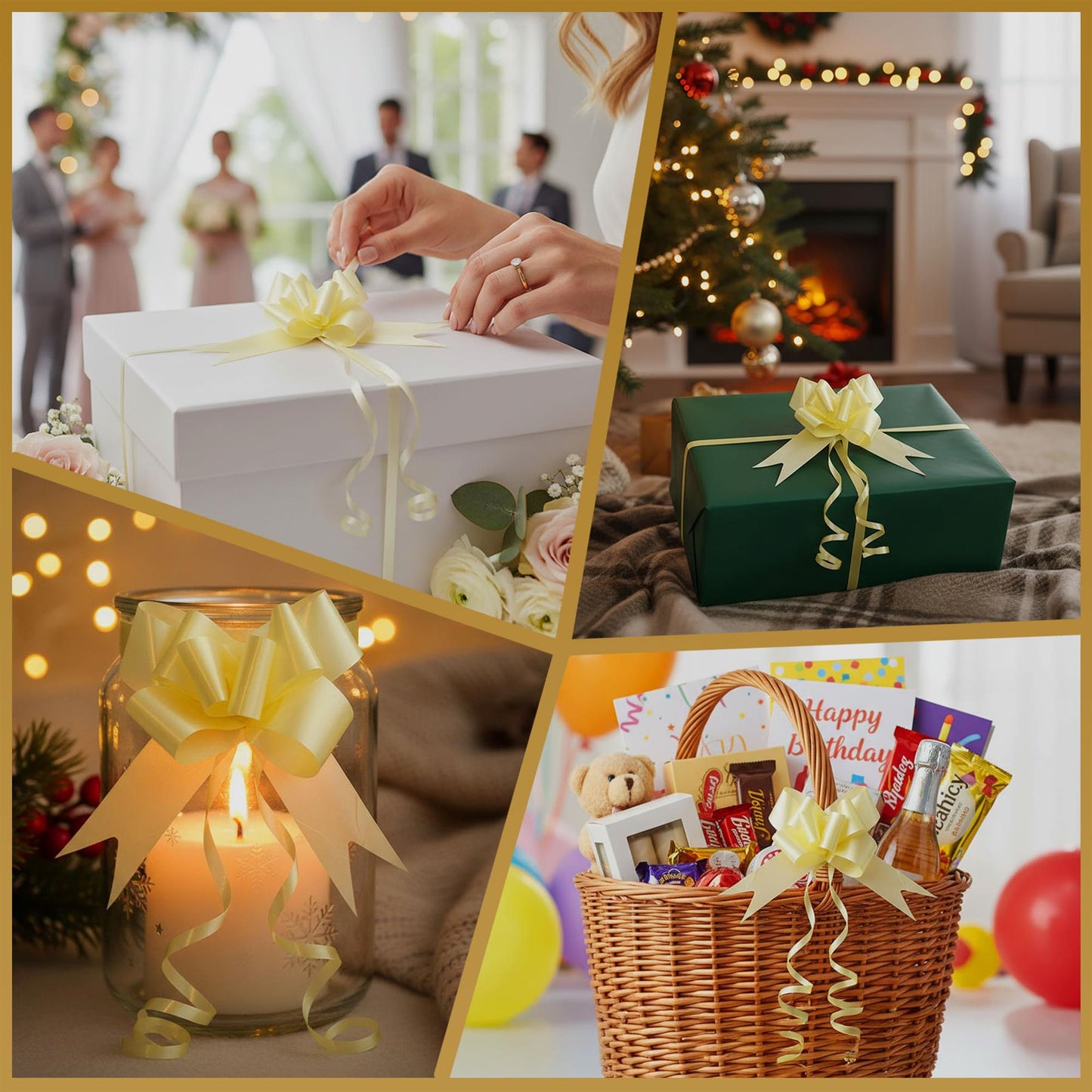 Shatchi 30pcs Light Yellow 50mm/5cm Pull Bows Gift Wrap & Hampers