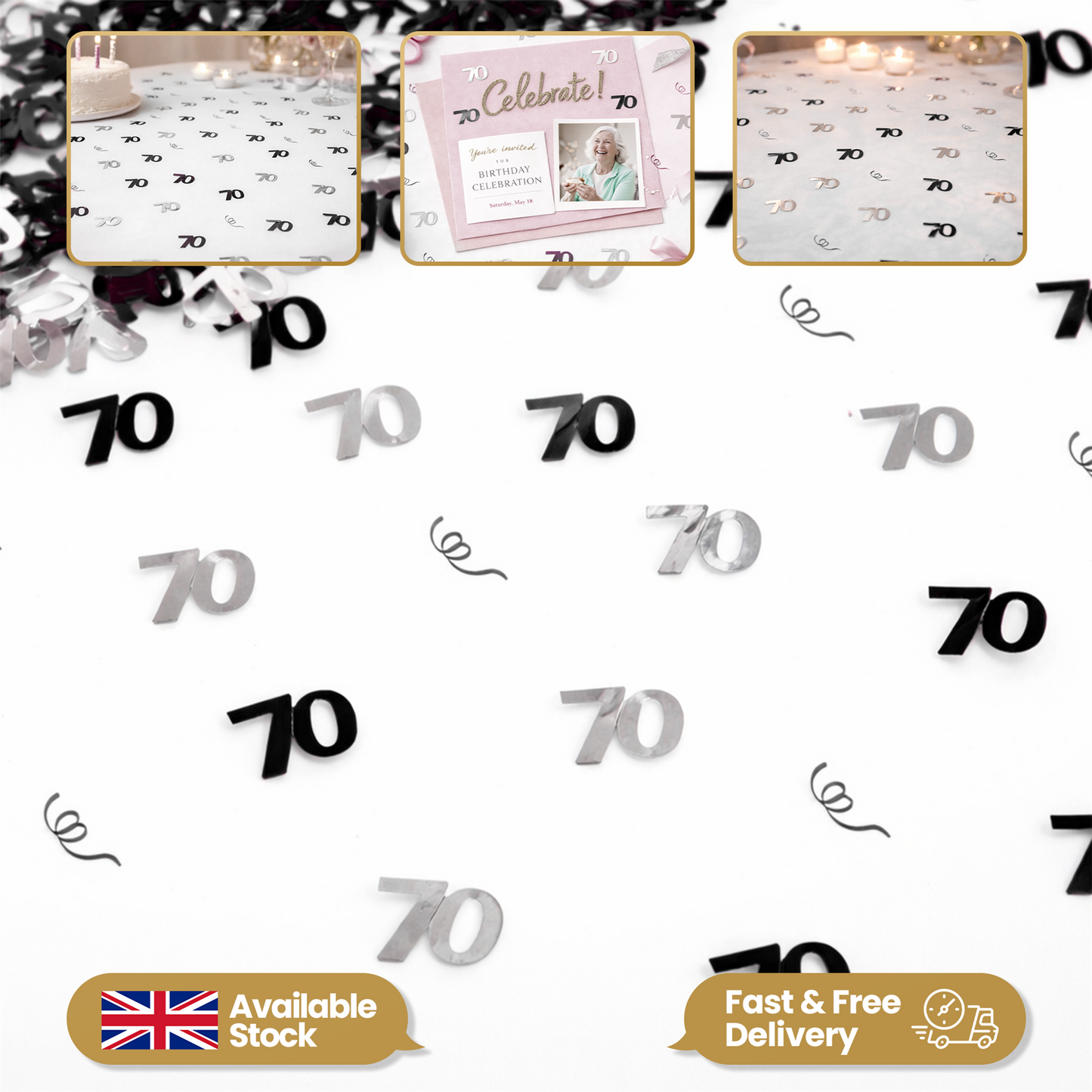 2 x 14g 70th Black Happy Birthday Confetti