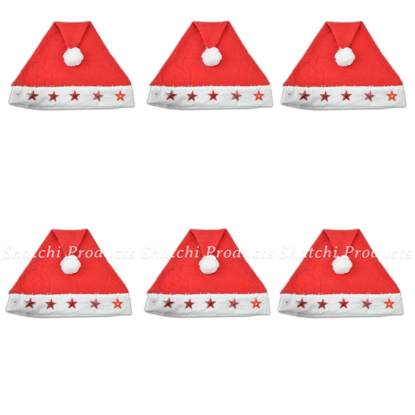 12 Pieces Father Christmas Santa Hats with Flashing Lights