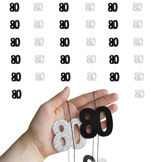 Shatchi 80th Glitz Black & Silver Hanging String Decorations Pack of 6