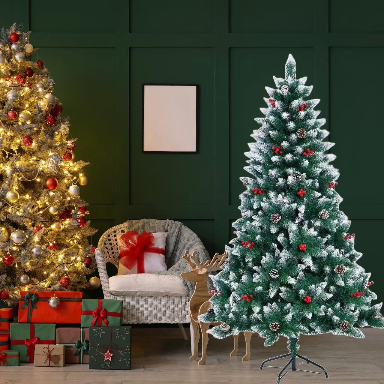 4ft Balmoral Fir Christmas Tree with 320 Tips, Flocked Tips, Berries, and Pine Cones
