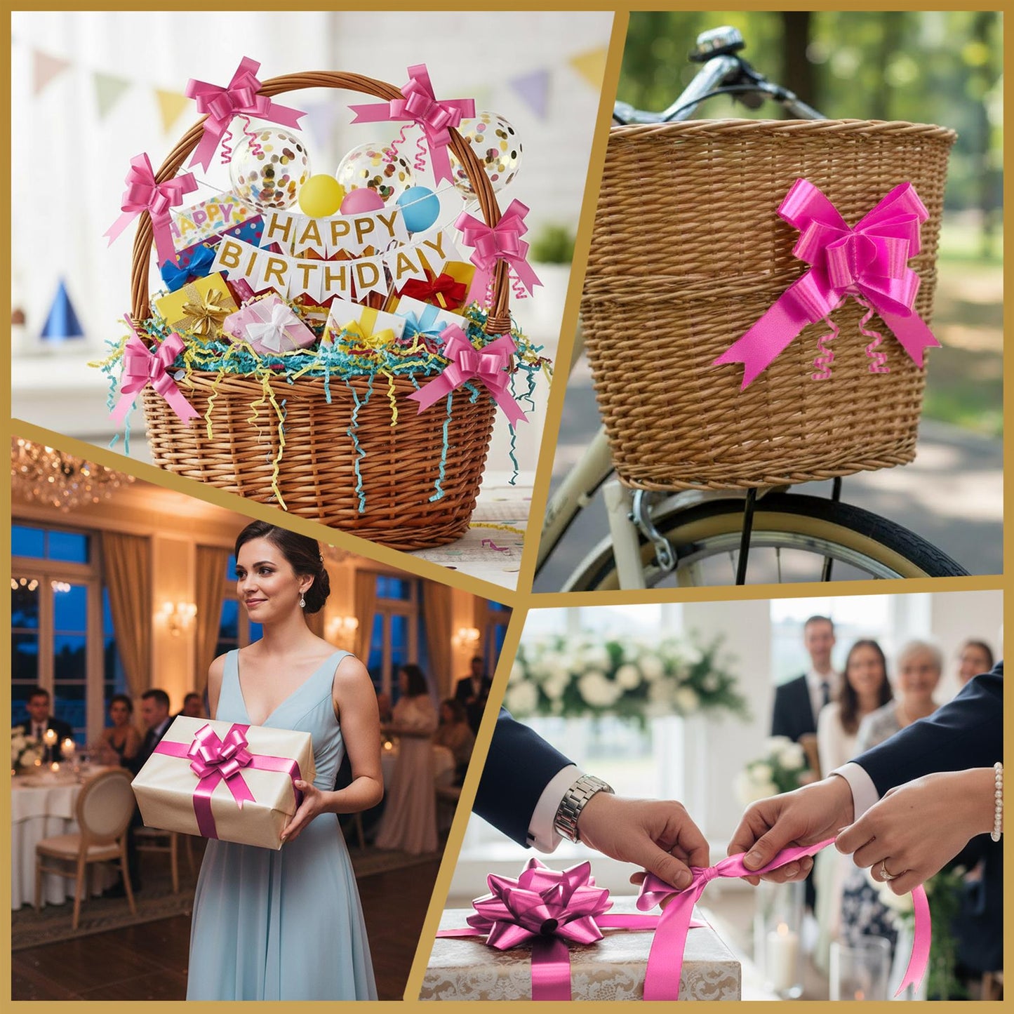 10 Hot Pink Pull Bows - 50mm