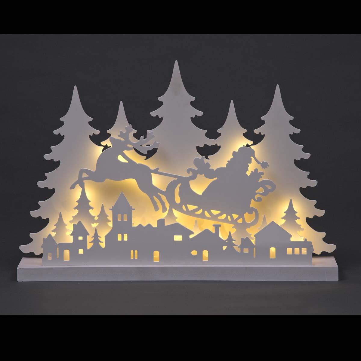 Wooden LED Flying Santa / Sleigh Silhouette 60cm