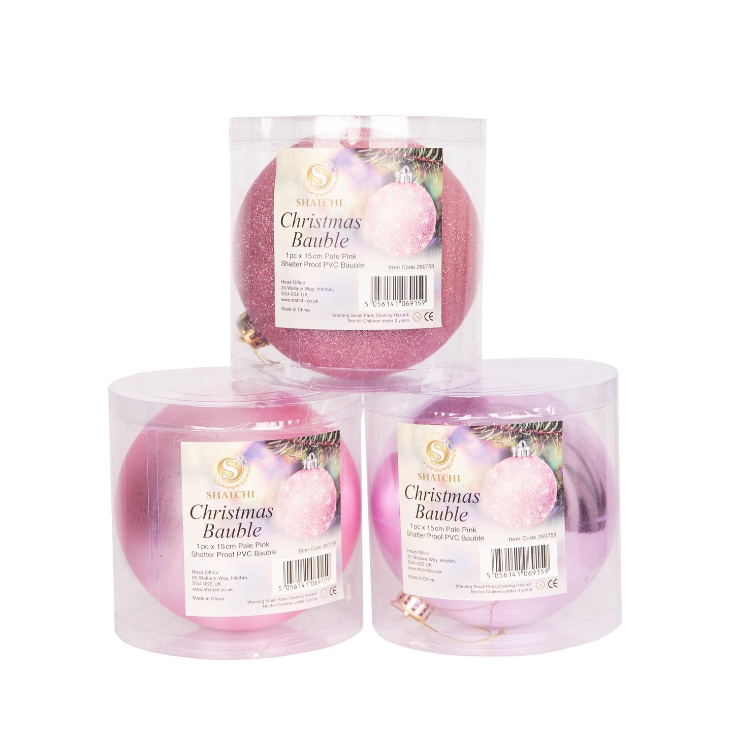 Baubles Pale Pink 35cm - 3Pcs Set PVC