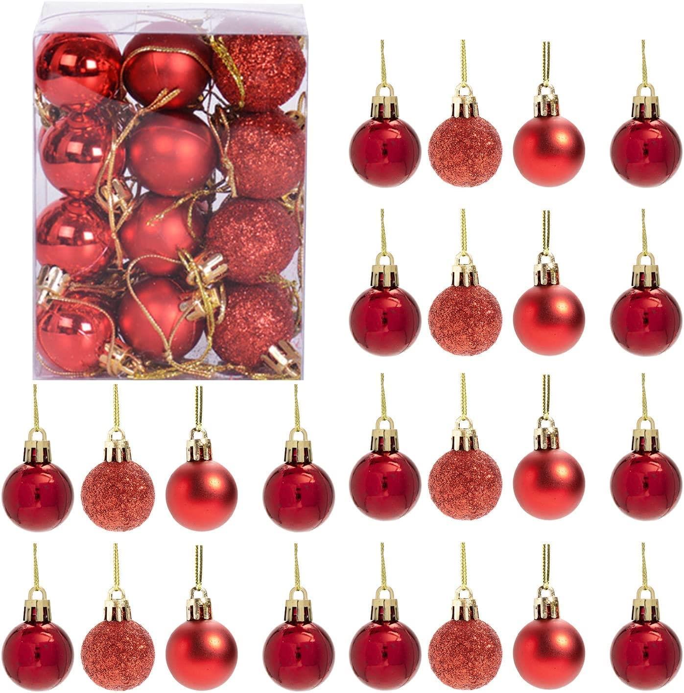 Red Baubles - 3cm, 24 Pieces Set, PVC