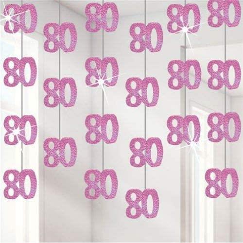 6 Pink Shimmer 80th String Decorations 2m each