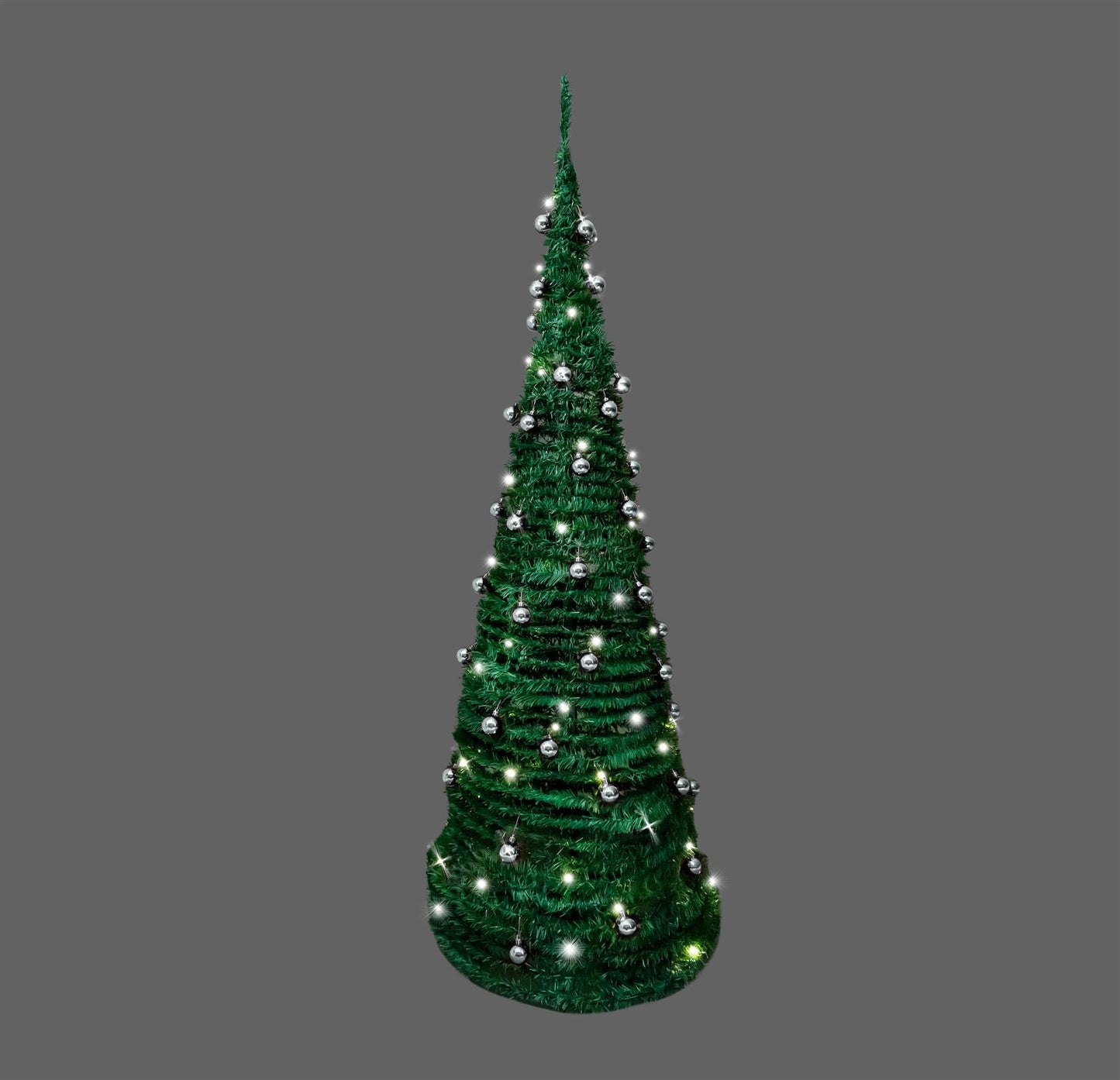 6ft (180cm)  Prelit Silver Baubles Decorated Pop Up Tree