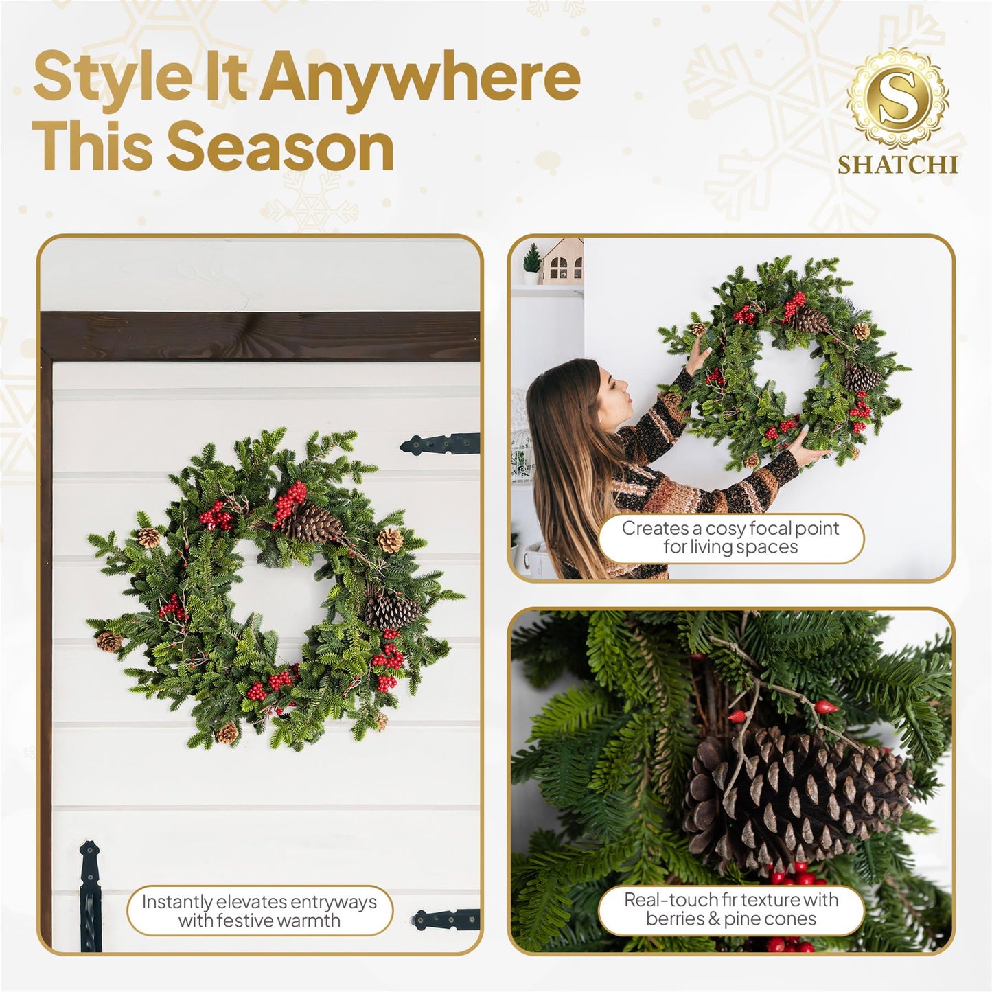 60CM FIR WITH BERRIES AND PINE CONES WREATH