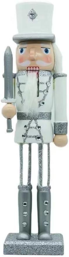 25cm Silver & White Glitter Nutcrackers - 3pcs Set