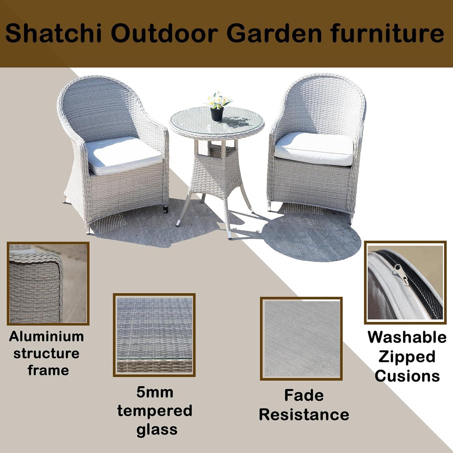 Sorrento 2 Seater Rattan Bistro Set 3Pcs