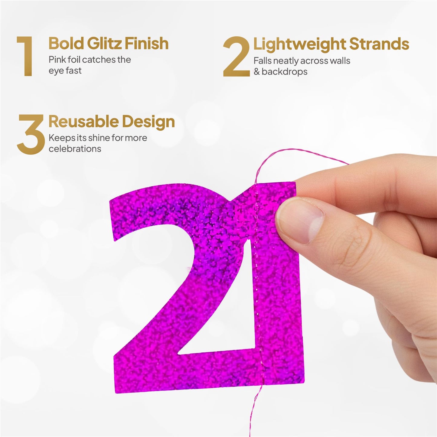 Shatchi 21st Glitz Pink Foil Hanging String Party Decorations Pack of 6