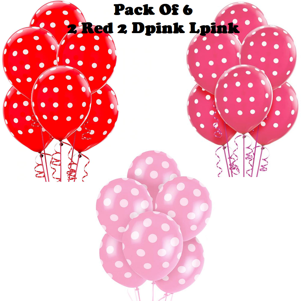 6pcs 12" Polka Dot Dark Pink & Light Pink Balloons