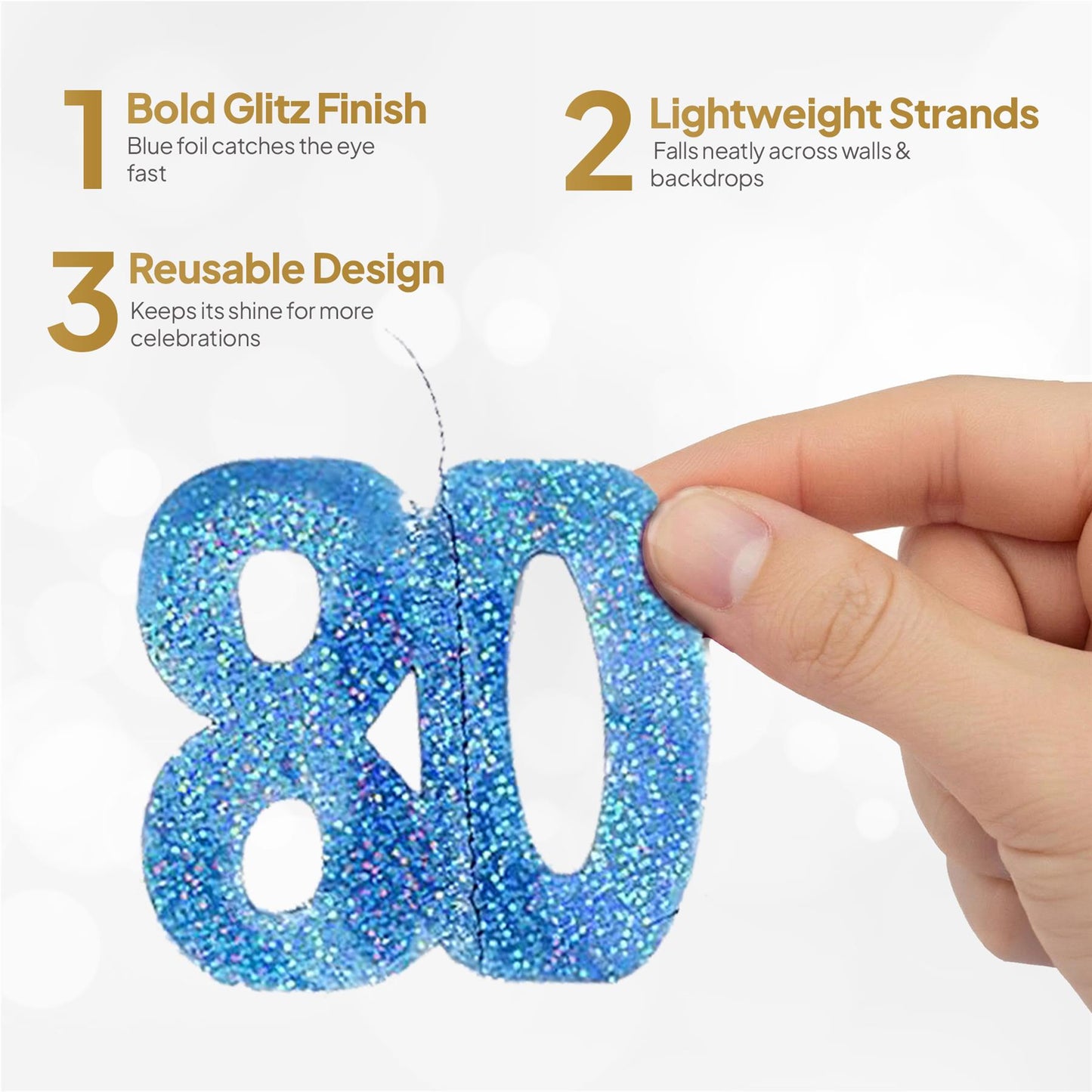 Shatchi 80th Glitz Blue Foil Hanging String Party Decorations Pack of 6