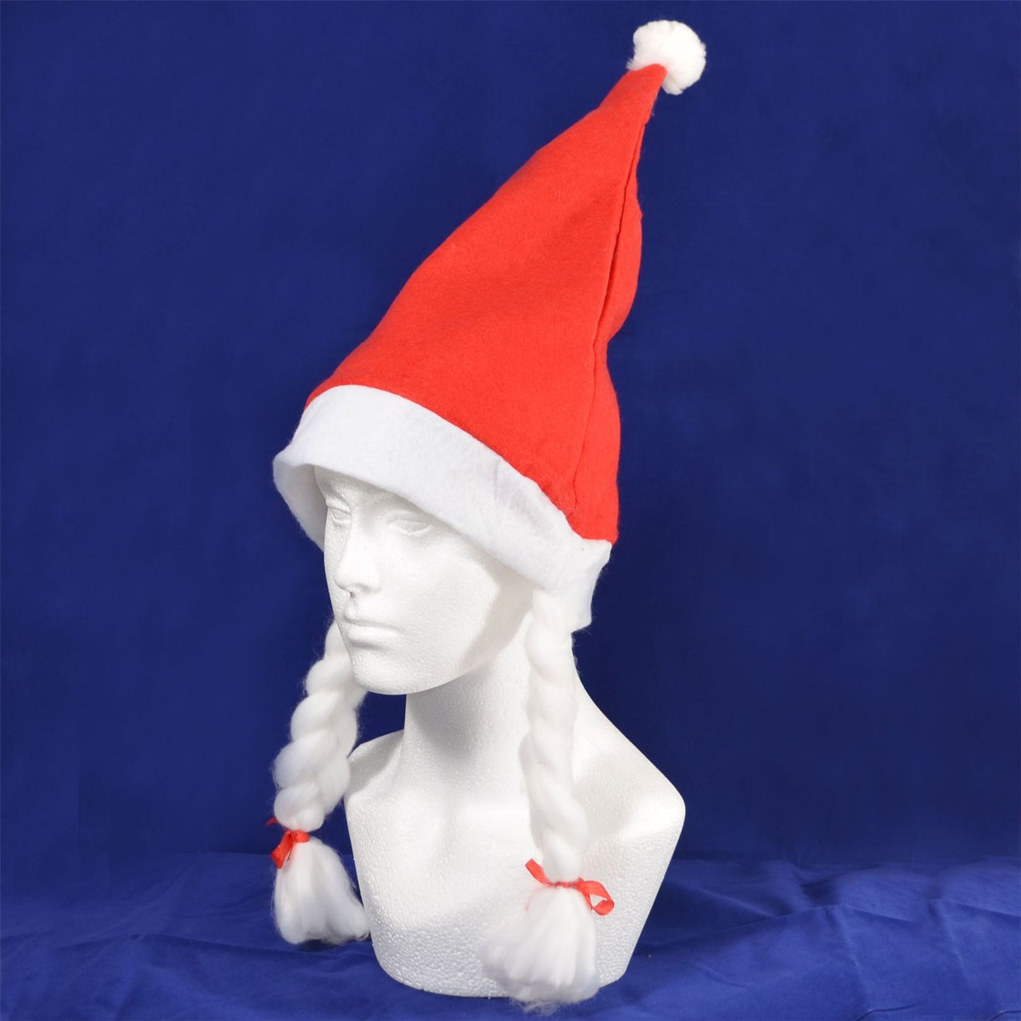 2pc Santa Hat with Plaits & Ribbon