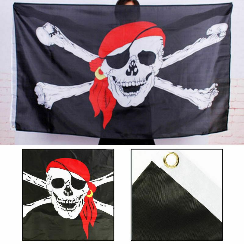 Jolly Roger Pirate Red Scarf Flag - 5x3ft