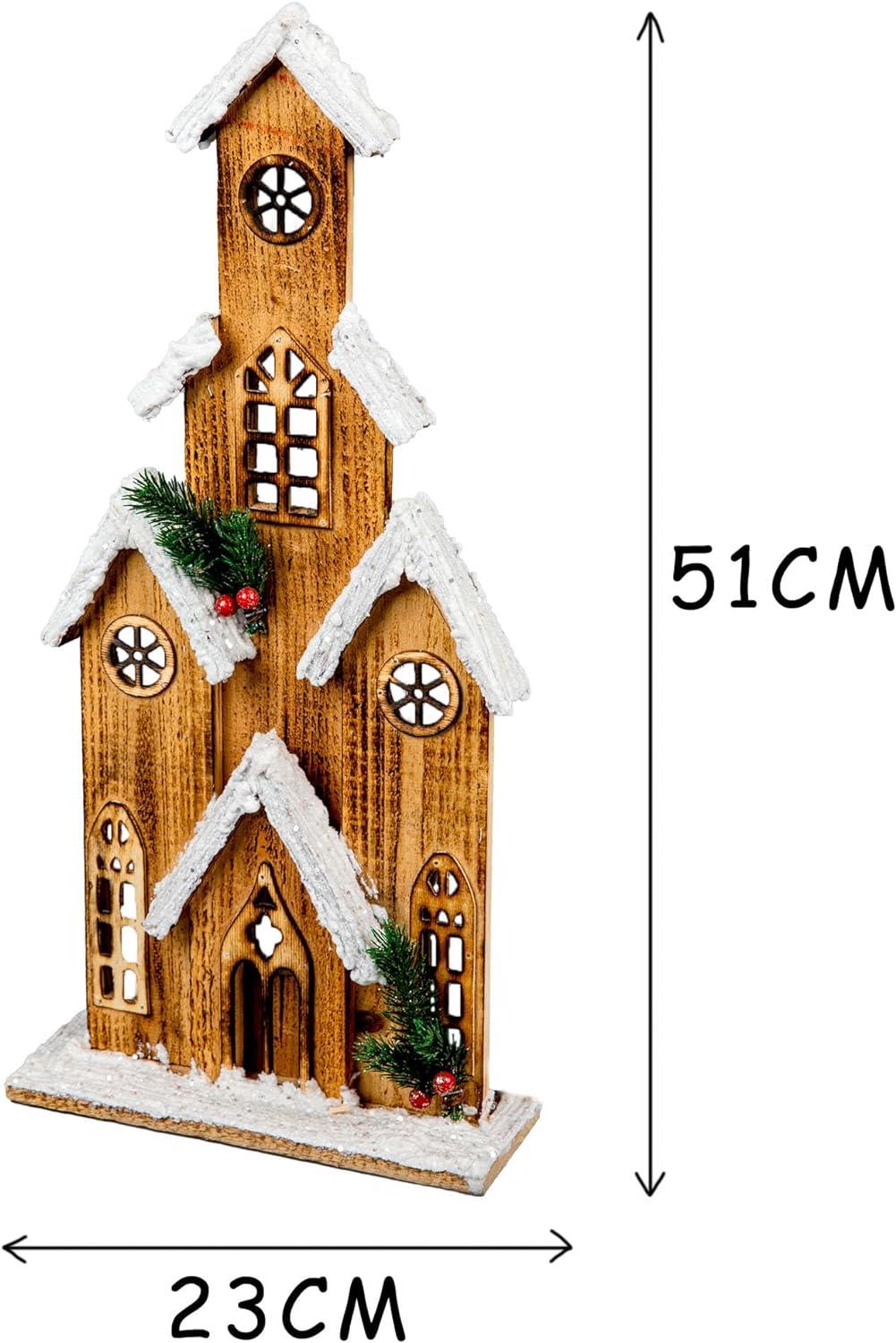 24x8x51cm LED Brown Wooden House