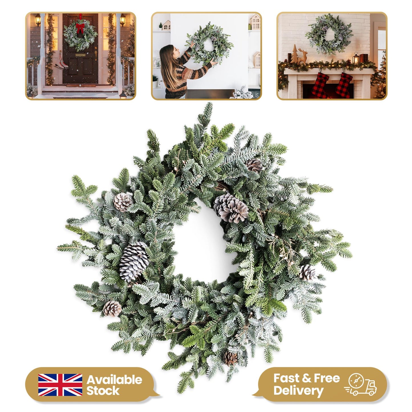 60CM CYPRESS PINE WITH PINE CONES WREATH