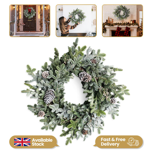 60CM CYPRESS PINE WITH PINE CONES WREATH