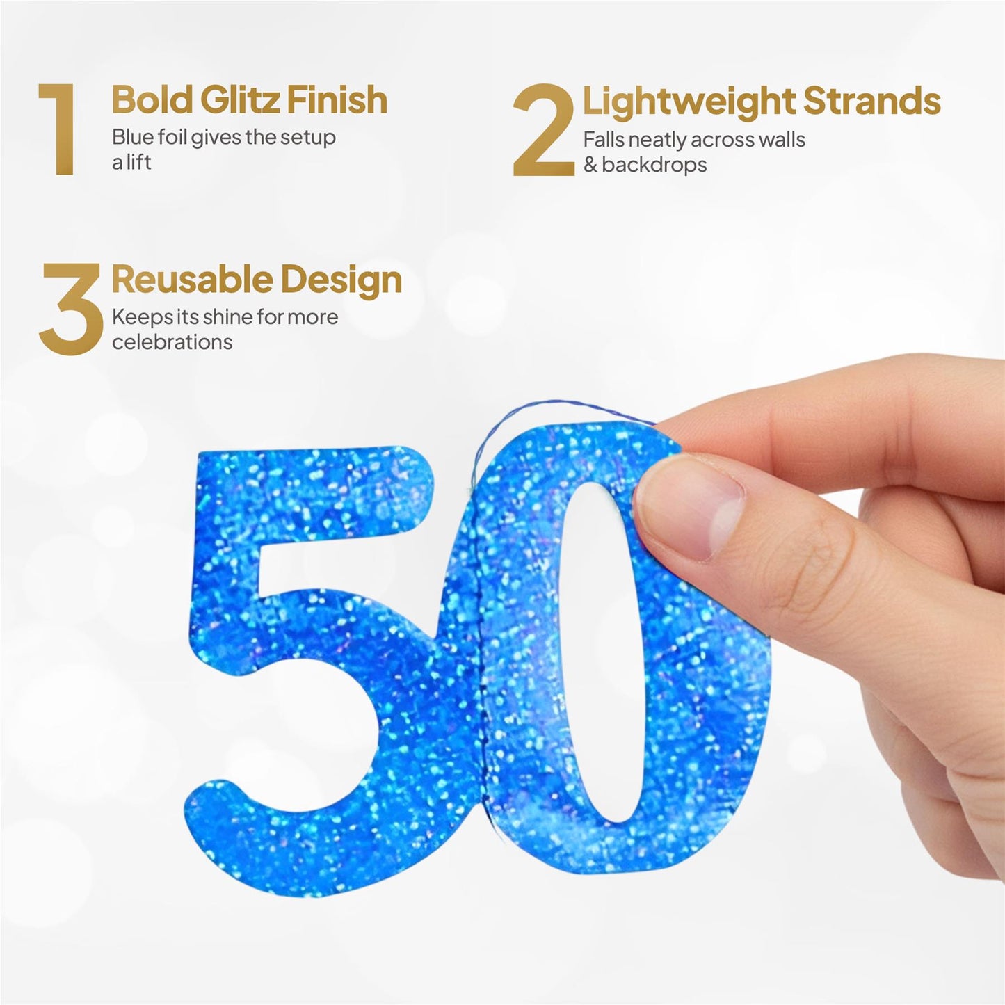Shatchi 50th Glitz Blue Foil Hanging String Party Decorations Pack of 6