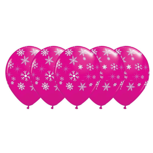 5 Pcs 12" Pink Snowflakes & Sparkles Balloons