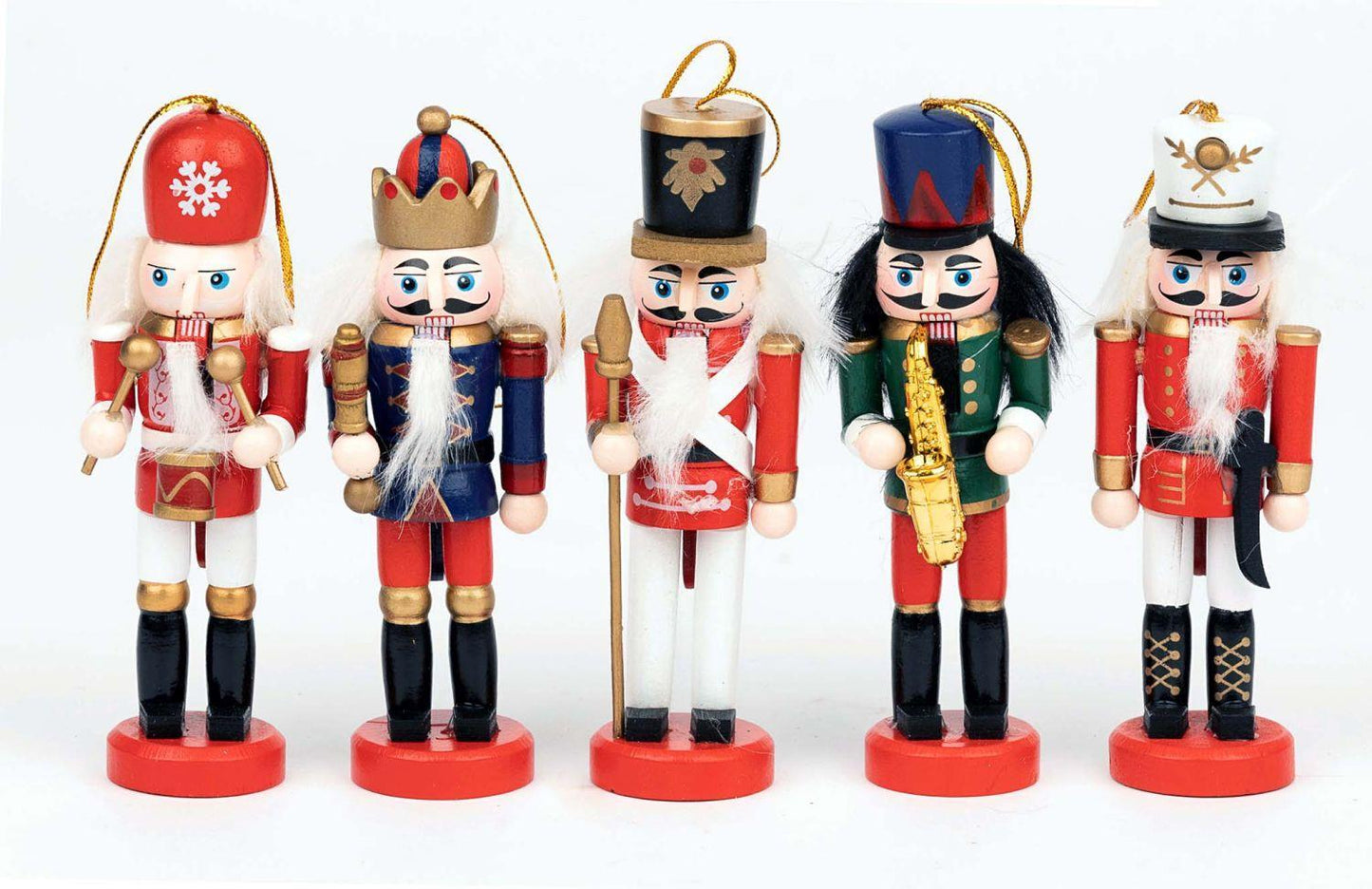 13cm Wooden Nutcrackers Figures Christmas Ornament Set, 5pcs