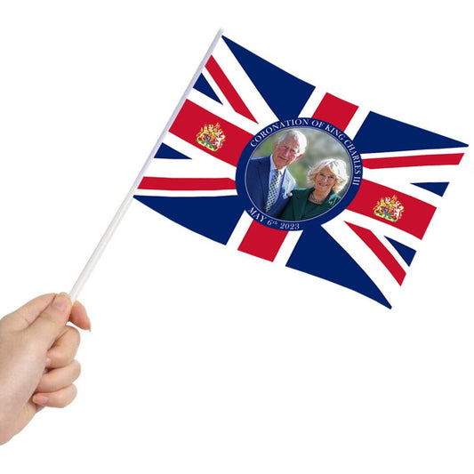 Charles & Camilla Image Handflags Pack of 50 - PVC, Flag Size 20x30cm, 40cm Stick