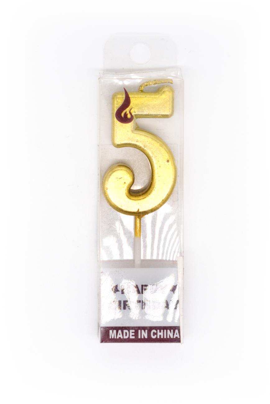 Gold Number 5 Candle