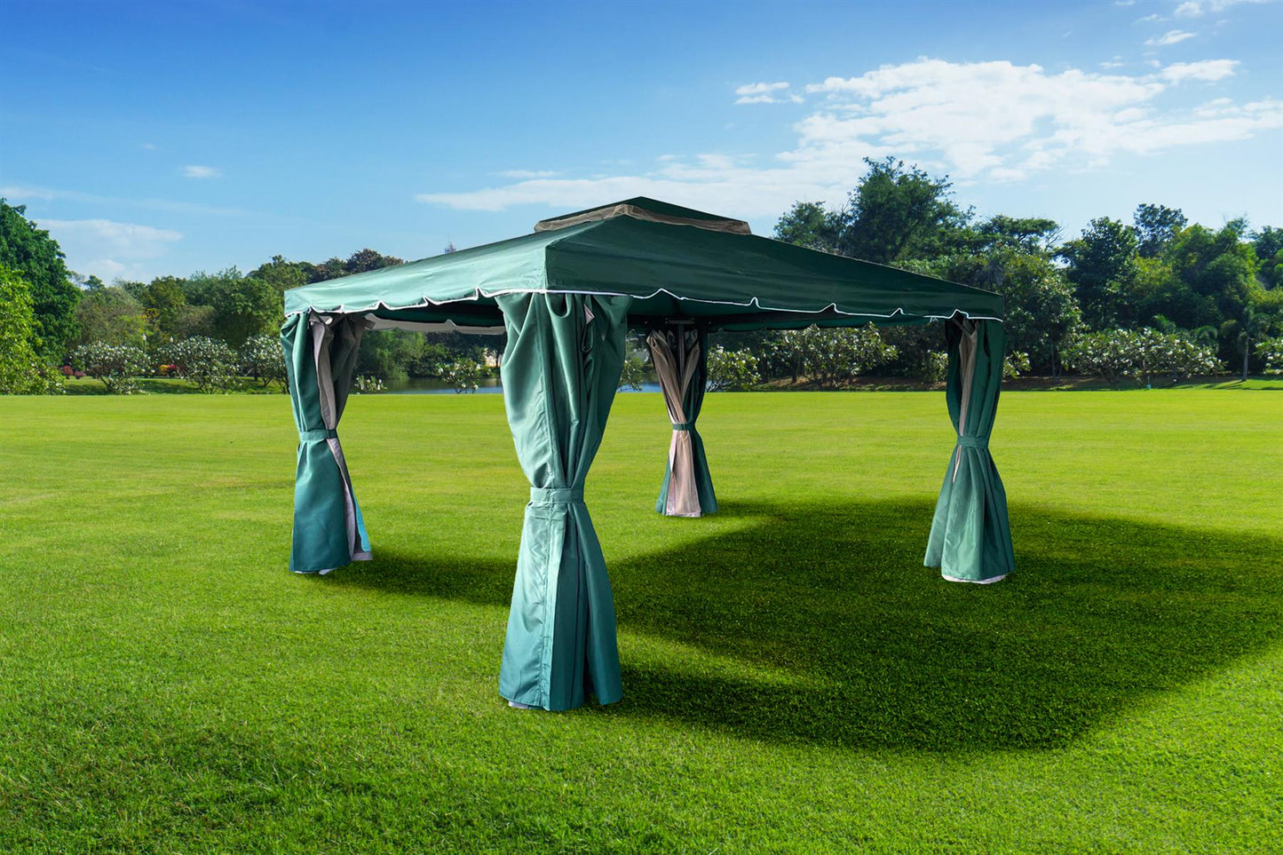 3x4x2.75m Green Gazebo with Nets - Aluminium Frame, Steel Roof