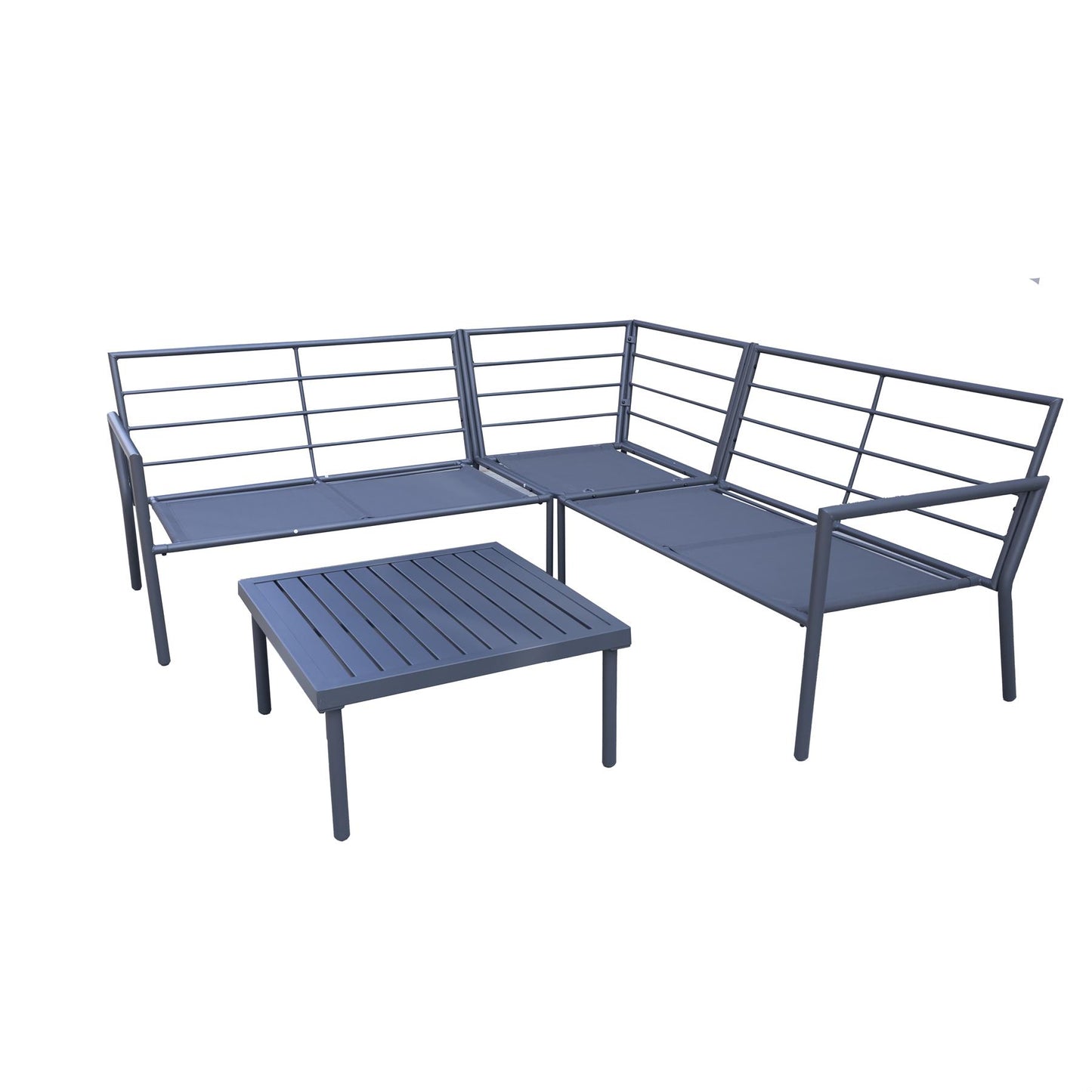 Marseilles Corner Sofa 5 Seater Outdoor Conversation Set w/ Loveseats, Ottoman Table Grey