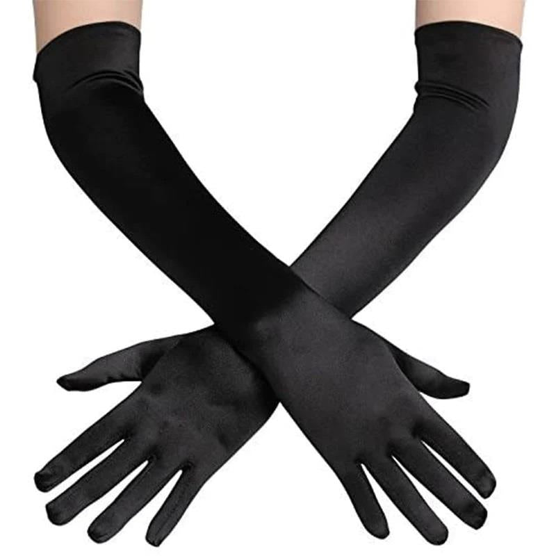 Women's Black Elbow Length Gloves (55cm)