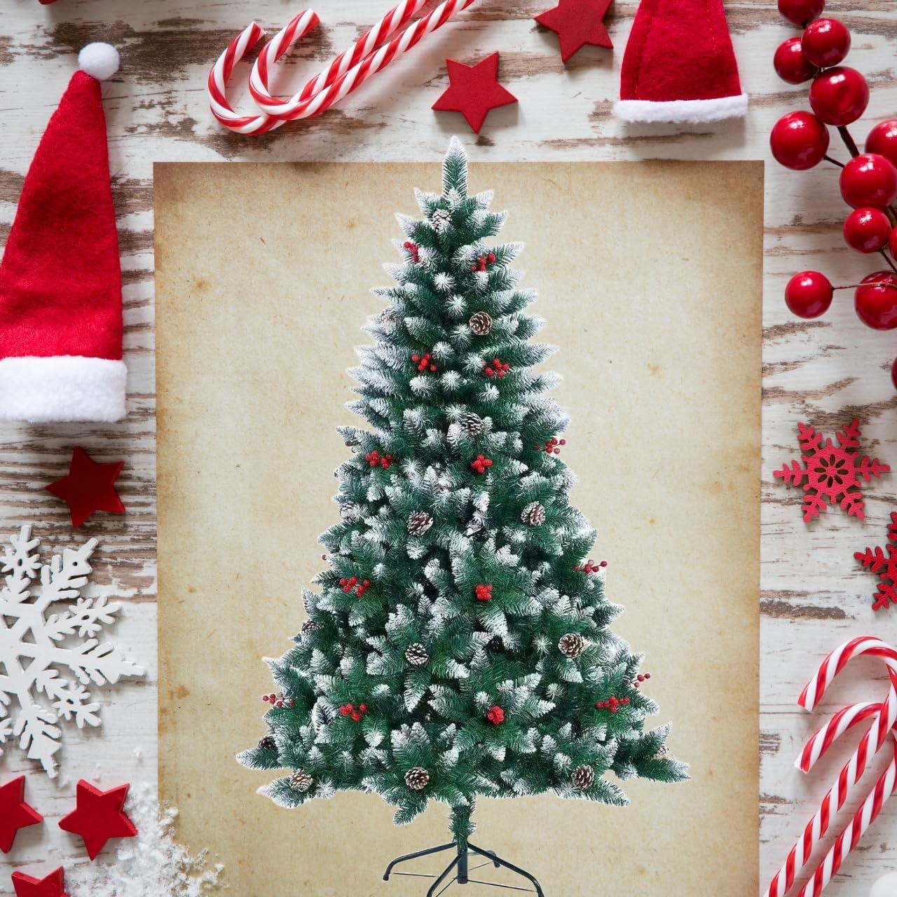 4ft Balmoral Fir Christmas Tree with 320 Tips, Flocked Tips, Berries, and Pine Cones